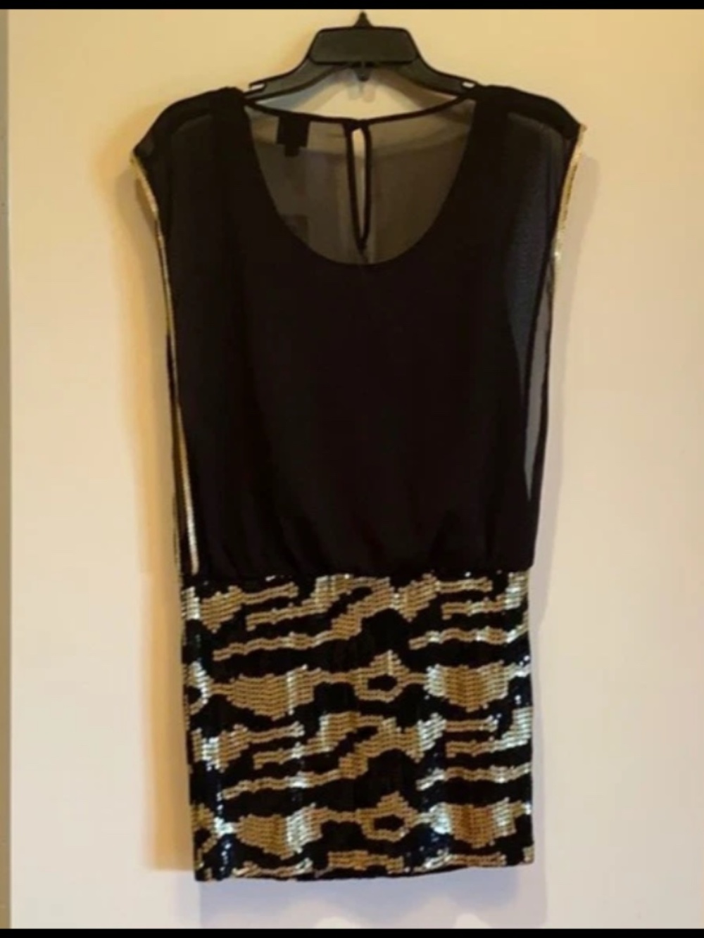 NEW bebe 2b Black Sheer Gold Sequin Zebra Print Skirt Top Dress